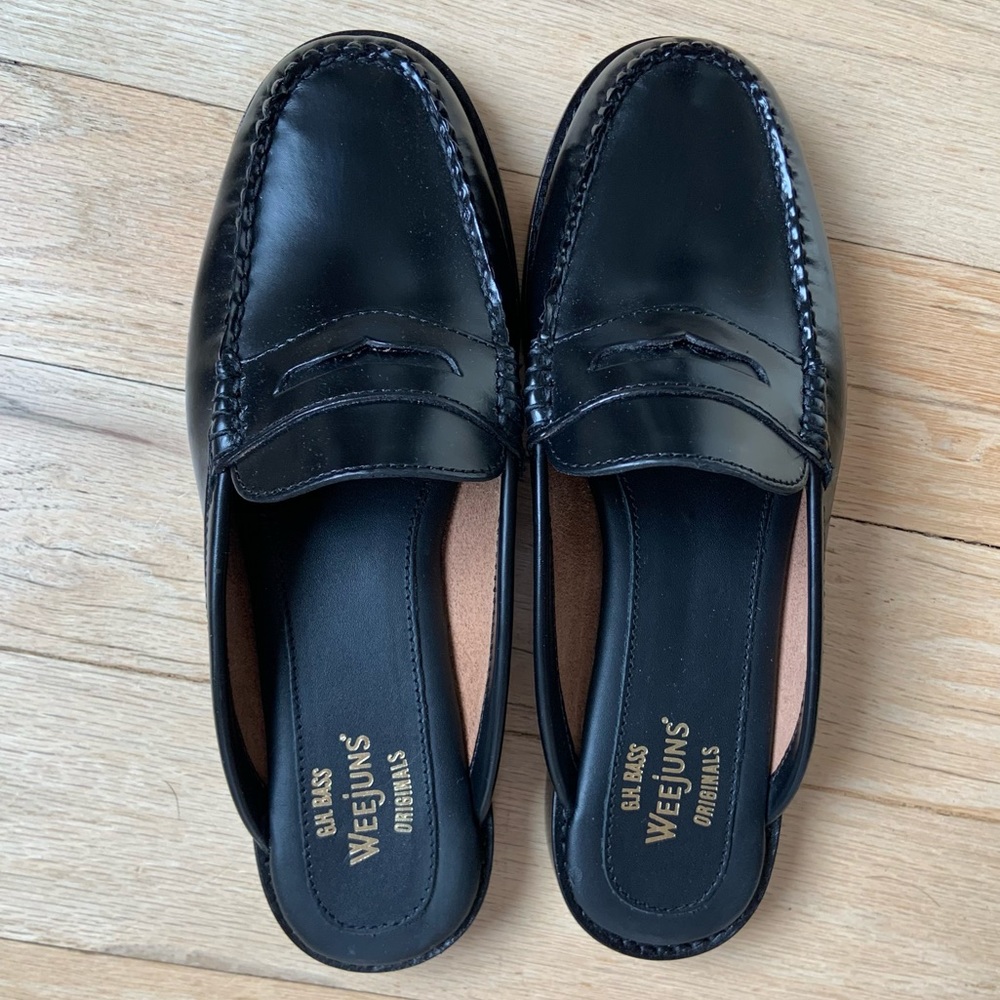 Black bass weejuns mules